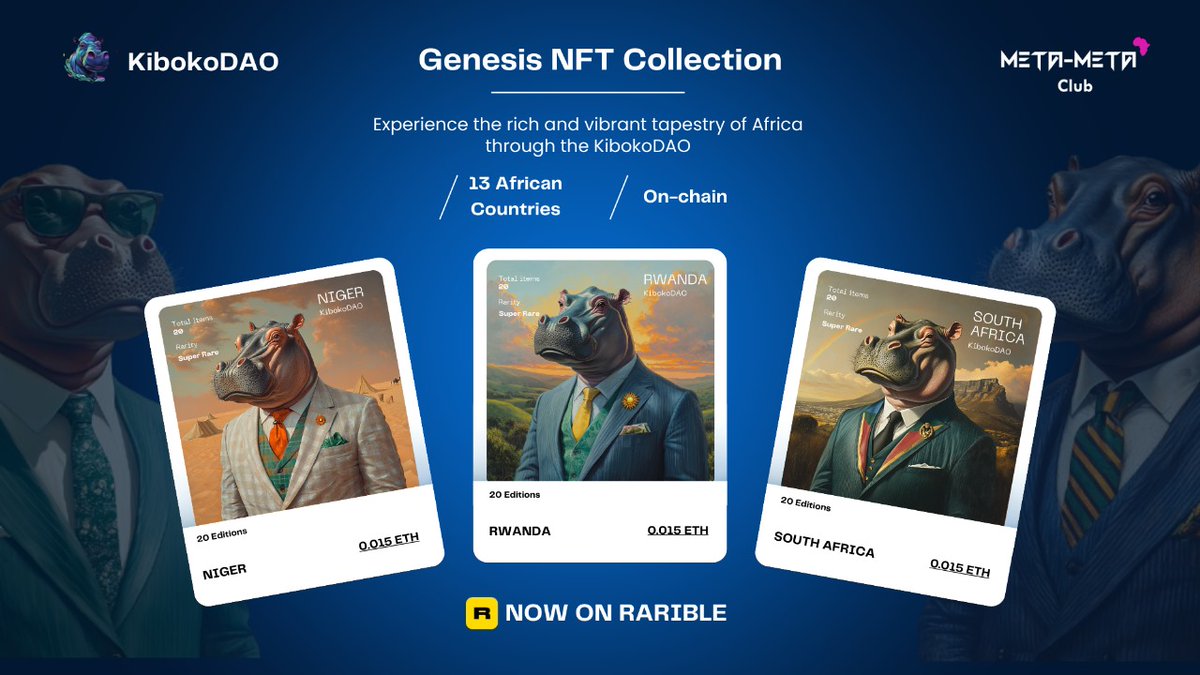 NFTs are LIVE, and the Kibokos &amp; Lisk are ON IT! 🦛✨  

Introducing <a href="/KibokoDAO/">KibokoDAO Africa</a> NFTs on <a href="/LiskHQ/">Lisk</a>:  
🔹Exclusive Membership (Only 20 per country!)  
🔹Real Governance Power 💼