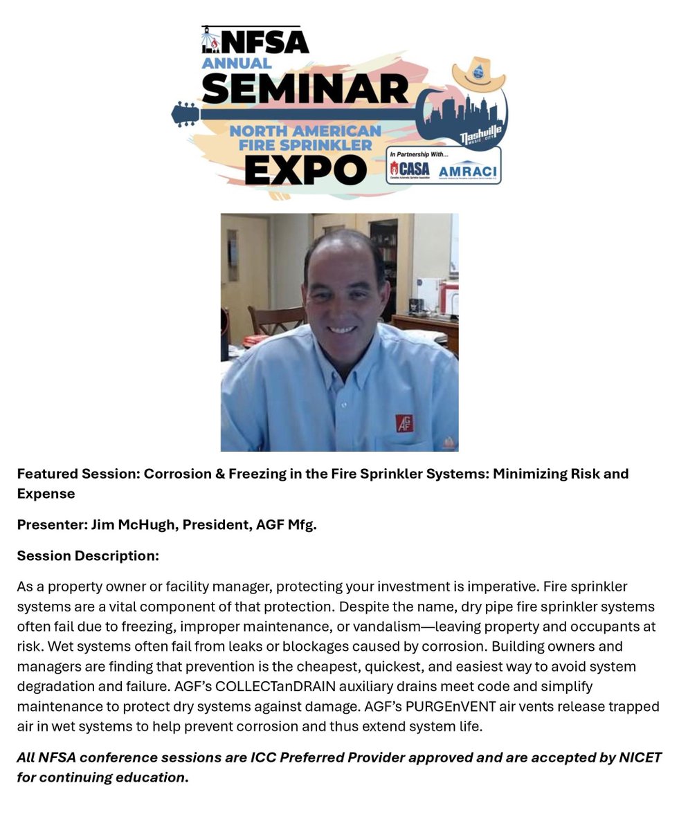 NFSA (@nfsaorg) on Twitter photo The subjects YOU requested taught by #firesprinkler industry experts! Join us in Nashville 5/7-5/9! <a href="/AGFMfg/">AGF Manufacturing</a> Register now at web.cvent.com/event/4c0c0ebd… The subjects YOU requested taught by #firesprinkler industry experts! Join us in Nashville 5/7-5/9! <a href="/AGFMfg/">AGF Manufacturing</a> Register now at web.cvent.com/event/4c0c0ebd…