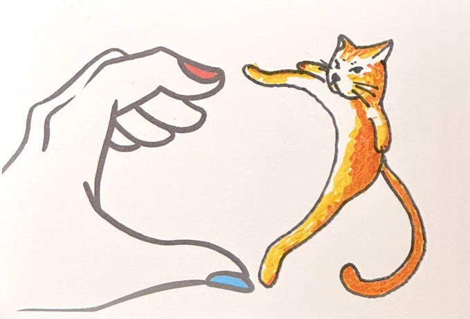 ハートをつくりました!! インスタつながりのRINIさんとのコラボです 左がRINIさんの手 右が私の猫