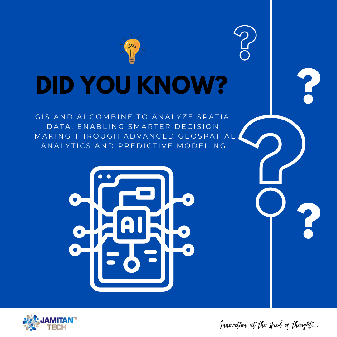 Jamitan_Tech's tweet photo. Fun fact!
GIS & AI are set to transform the entire geospatial scene.
#gis #locationintel #technology #gisai #didyouknow #didyouknowfridays https://t.co/qAAZzhdeCZ