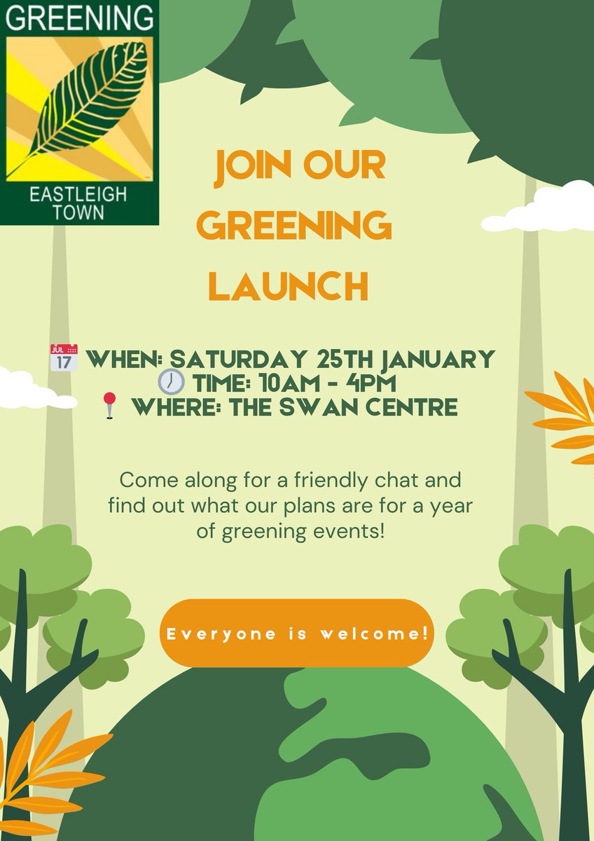 Greening Launch 🌳🌿

We kick off a year of climate action on Saturday 25th January from 10-4pm <a href="/SwanEastleigh/">The Swan Centre</a>  

Come along and find out what we have planned and get involved! #GreeningEastleigh