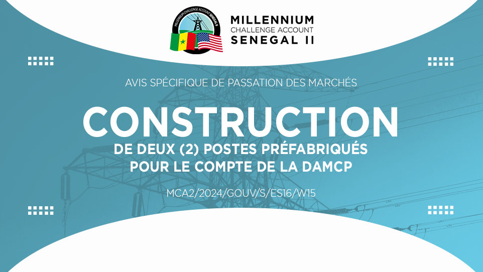MCA_Senegal_II's tweet photo. Le Millennium Challenge Account - Sénégal II (#MCASénégal2) lance un avis pour la construction de deux postes préfabriqués pour le compte de la Direction des Aires Marines Communautaires Protégées (#DAMCP).
👉🏾https://t.co/KZQppWzw4l https://t.co/pIGz62uML7
