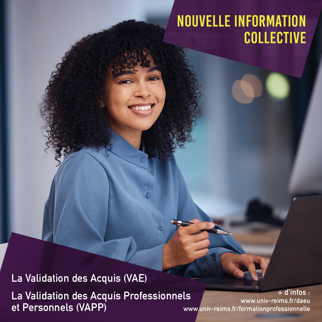 🟣🎓 DFPA URCA (@cfadfpa) on Twitter photo 🟣 Participez à notre réunion d’information sur la VAE organisée en visioconférence et posez vos questions aux experts de l’<a href="/universitereims/">Université de Reims Champagne-Ardenne</a> !
📅 Mardi 21 janvier 2025 à 12h30.
💻 Retrouvez ici le lien d'inscription : urlr.me/r87Tt3 🟣 Participez à notre réunion d’information sur la VAE organisée en visioconférence et posez vos questions aux experts de l’<a href="/universitereims/">Université de Reims Champagne-Ardenne</a> !
📅 Mardi 21 janvier 2025 à 12h30.
💻 Retrouvez ici le lien d'inscription : urlr.me/r87Tt3