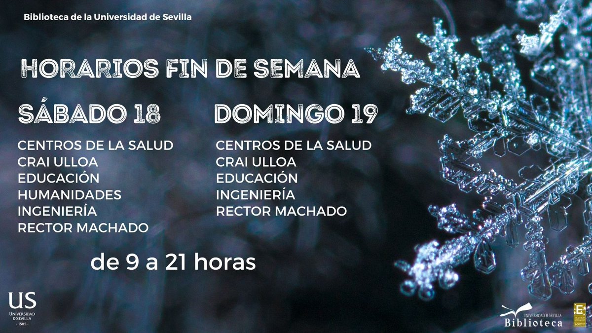 Biblioteca US (@biblioteca_us) on Twitter photo Con este fresquete os anunciamos los horarios para este fin de semana. Recuerda, además, que recomendamos vigilar las pertenencias y que esperamos que sea un fin de semana productivo. <a href="/unisevilla/">Universidad de Sevilla</a> <a href="/InvestigaUS/">Investigación US</a> <a href="/twitCADUS/">Consejo de Alumnos US</a> #horarios #finde #frío #abrígate #estudiar Con este fresquete os anunciamos los horarios para este fin de semana. Recuerda, además, que recomendamos vigilar las pertenencias y que esperamos que sea un fin de semana productivo. <a href="/unisevilla/">Universidad de Sevilla</a> <a href="/InvestigaUS/">Investigación US</a> <a href="/twitCADUS/">Consejo de Alumnos US</a> #horarios #finde #frío #abrígate #estudiar