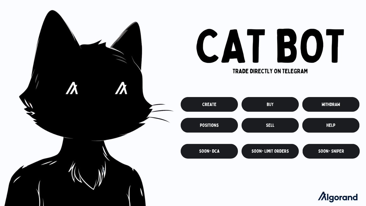 algo_cats's tweet image. good morning,
as many of you want some info on CATbot;
so how will work?
on the phase 1 you will have create wallet, insert CA for DEXscreener info, buy/ sell the token, PnL for your positions.
this will be in beta testing and to use it before others you will need 5M $CAT,…