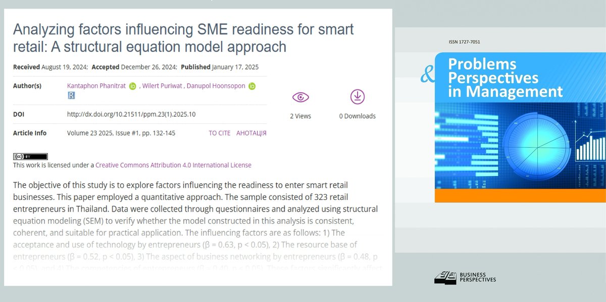 PPM_Journal's tweet photo. 🔗 https://t.co/Mlj24bp4D3
📝 Analyzing factors influencing #SME readiness for smart retail: A structural equation model approach
👥 Kantaphon Phanitrat, Wilert Puriwat, Danupol Hoonsopon
#acceptanceoftechnology #competencies #networking #resourcebase #smartretail https://t.co/CtbOtdLXB8