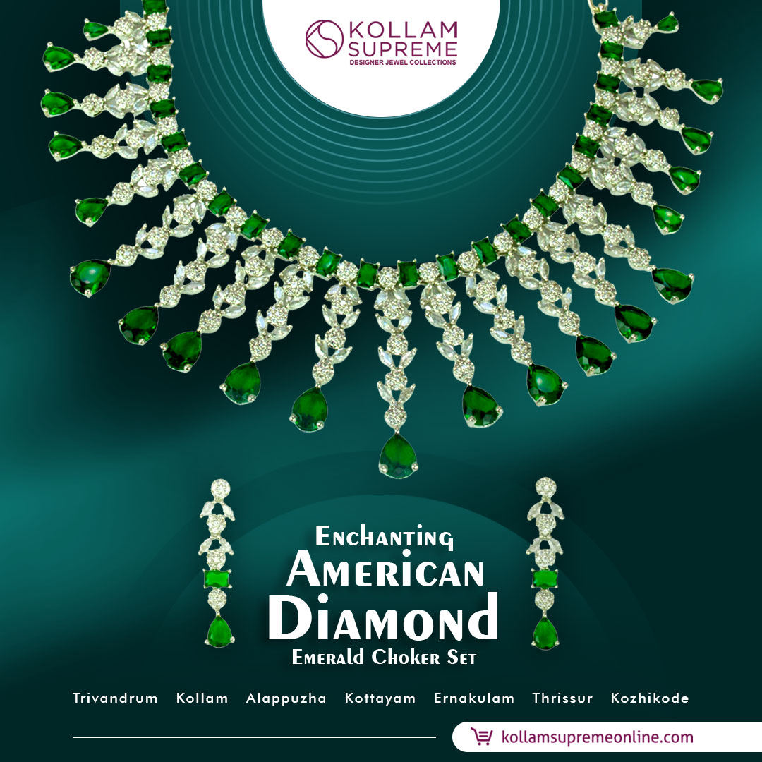 SupremeKollam's tweet image. Add elegance to your wedding dreams with the #AmericanDiamond #Emerald #ChokerSet from #KollamSupreme! Shop now: ow.ly/hjZY50UHtL4  #WeddingJewelry #FashionJewelry #JewelryShopping #LuxuryJewelry #onlineshopping #bridaljewellery #imitationjewellery #americandiamondnecklace