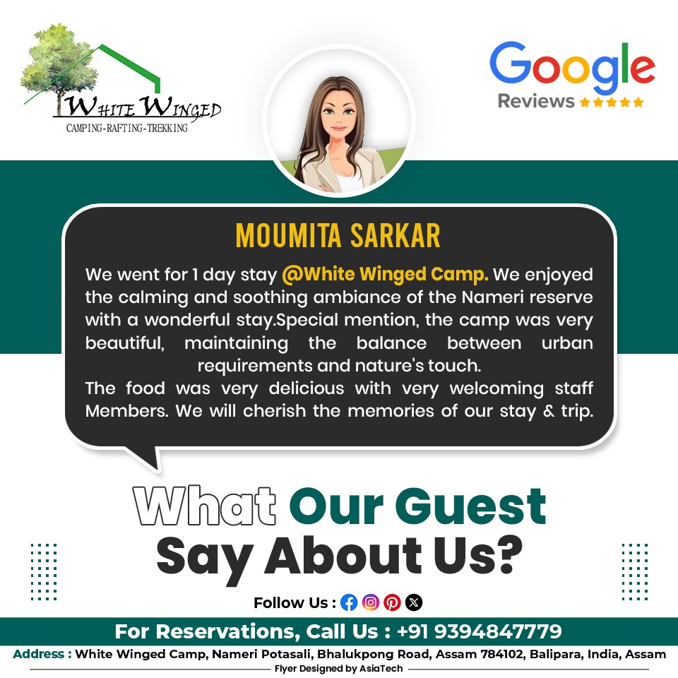 wingedcamp's tweet photo. 🌟Our guests say it best! 🏕️Hear their love for #whitewingedcamp Nameri 🌿
🌄 Ready to make your own story?
📞 Call/WhatsApp: 9394847779
🎬https://t.co/tT2FrrUvb6

#whitewingedcampnameri #NatureRetreat #CampingVibes #ExploreAssam #NameriAdventures #WildernessEscape #NatureLovers https://t.co/Qe3zvXjOer