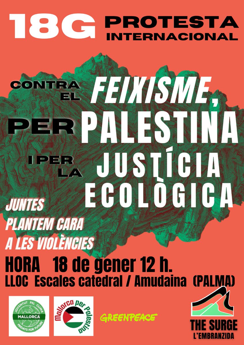 Mañana nos vemos en las escaleras de la catedral para apoyar a Palestina, por la justicia ecológica, y denunciar el fascismo que nos está invadiendo. 
<a href="/greenpeace_esp/">Greenpeace España</a>