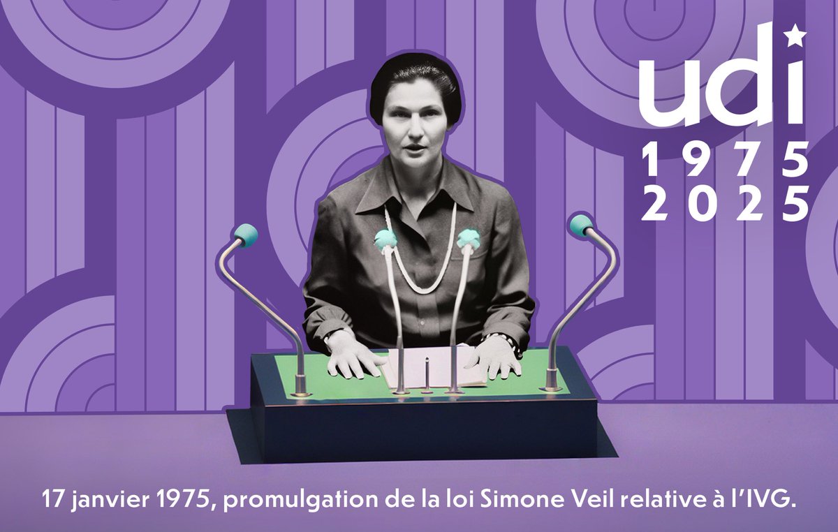 Il y a 50 ans, le 17 janvier 1975, la loi portée par Simone Veil, 1re adhérente de l'UDI, était promulguée marquant une avancée historique pour le droit des femmes à disposer de leur corps. 
En 2025, nous honorons son héritage et poursuivons ce combat essentiel. #DroitDesFemmes