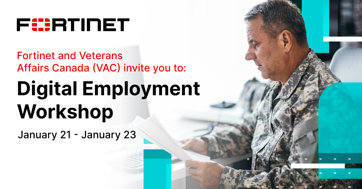 chrisoncyber's tweet photo. Join Fortinet at the Veterans Affairs Canada Digital Employment Workshop from January 21 to January 23 an event dedicated to empowering veterans on their career journey.

📅 Don’t Miss Our Presentation
Wednesday, January 22
Time:12:30 PM EST

Register now: https://t.co/qHR2gJYlhN https://t.co/RrxwLmzq55