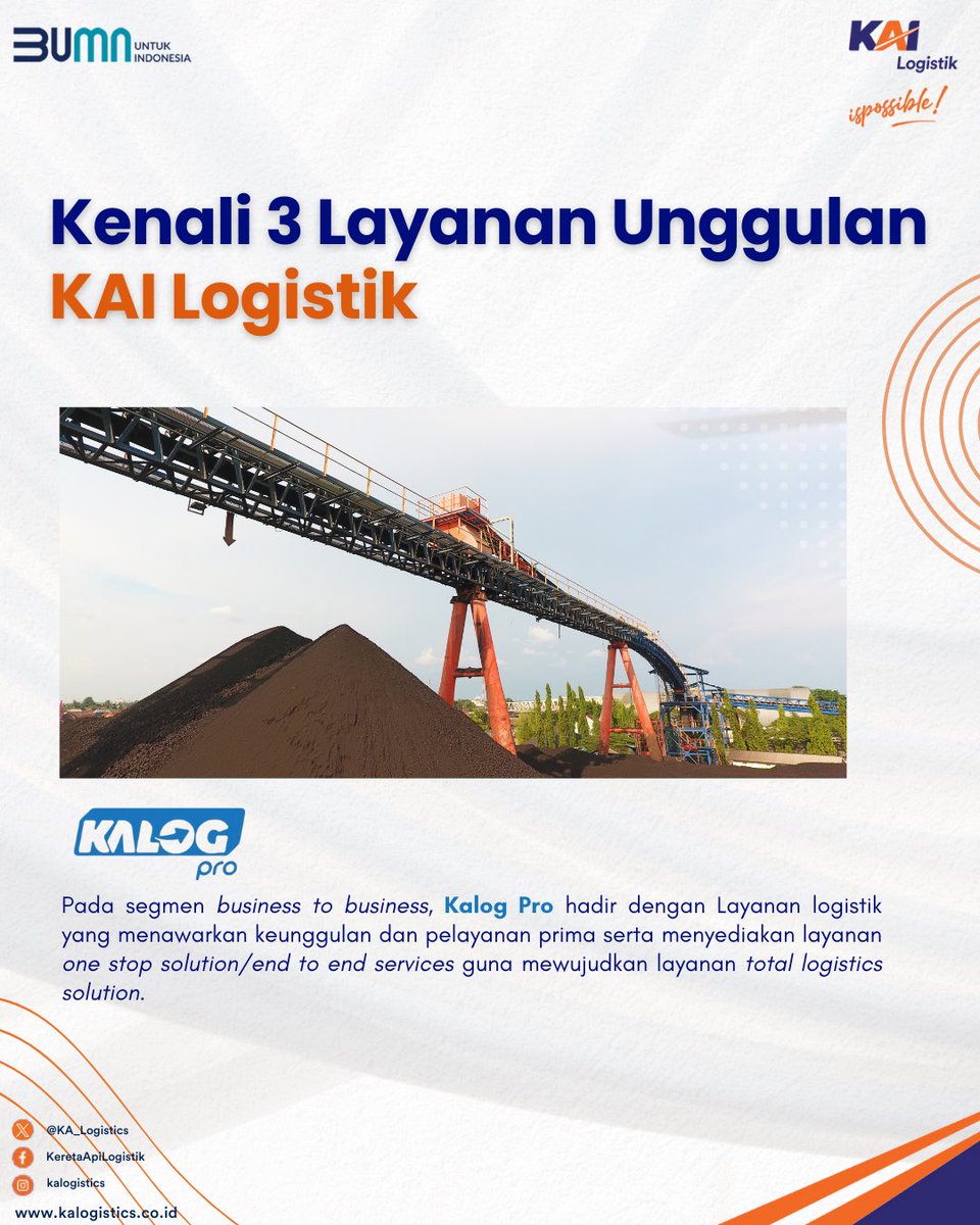 KA_Logistics's tweet photo. Hai, Sobat KALOG!
KAI Logistik hadir untuk memenuhi berbagai kebutuhan pengiriman Sobat KALOG.
Yuk, simak tiga layanan unggulan yang dimiliki oleh KAI Logistik.
KAI Logistik, ispossible!
#KAILogistik #Ispossible #KALOGExpress #KALOGPlus #KALOGPro https://t.co/7RbNW7QbIi