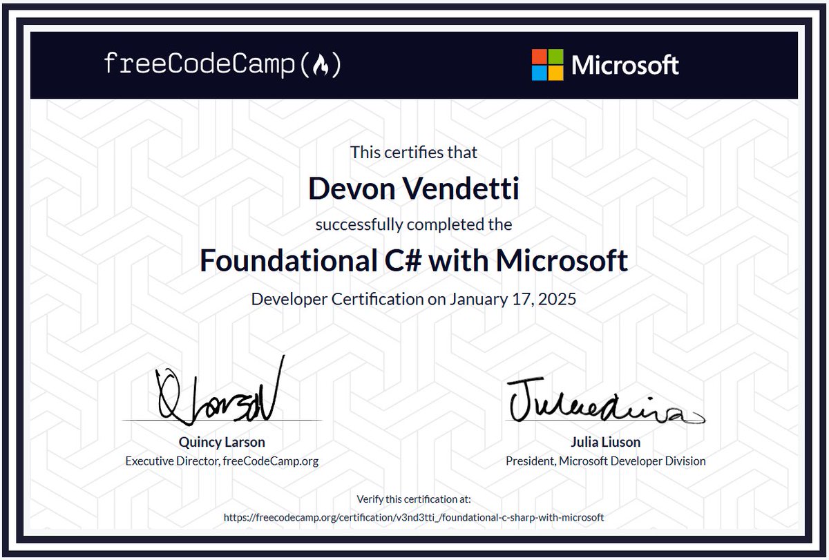 V3ND3TTi's tweet image. Another course for the collection. Thought I'd do this Foundation C# course before I get into @unitygames #UnityLearn. @freeCodeCamp, any chance I can get access my original fcc account??