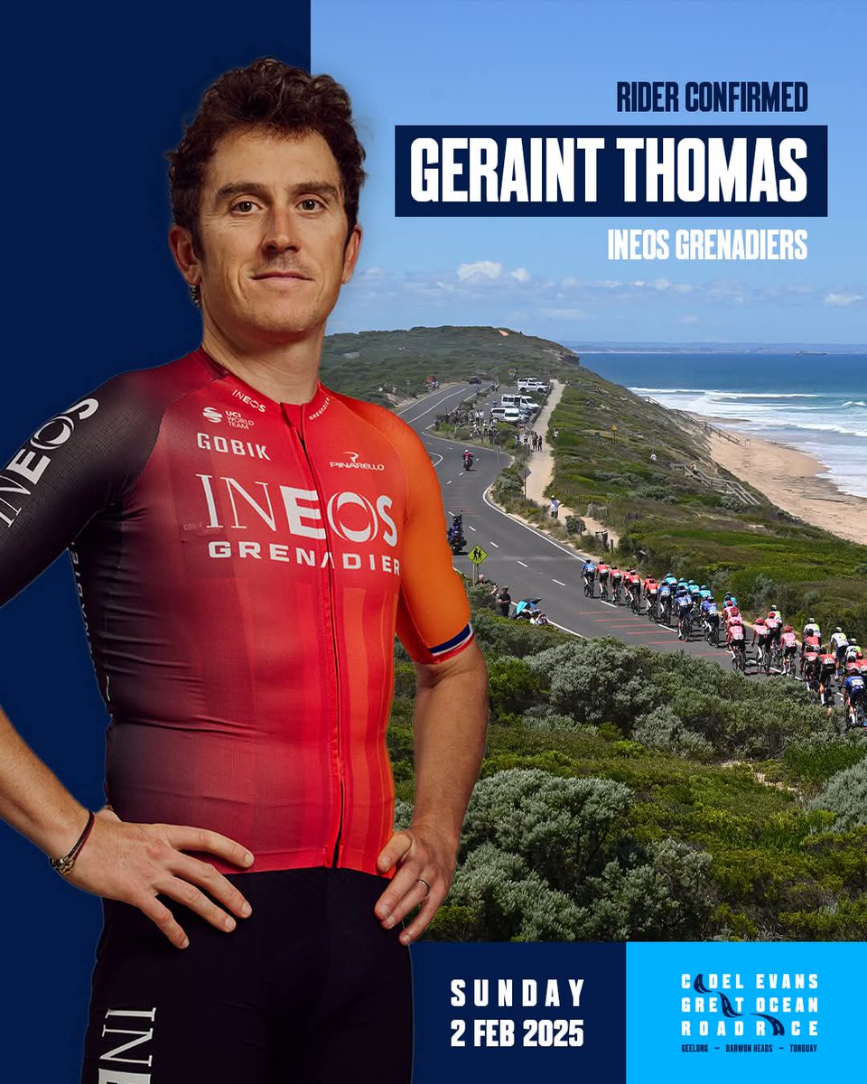 CadelRoadRace's tweet photo. G'day G! 👋🇦🇺

Legendary Welsh cyclist Geraint Thomas confirmed to ride #CadelRoadRace 2025 - the start of his final farewell season in the pro peloton 🙏 https://t.co/ciyuBEmk8W