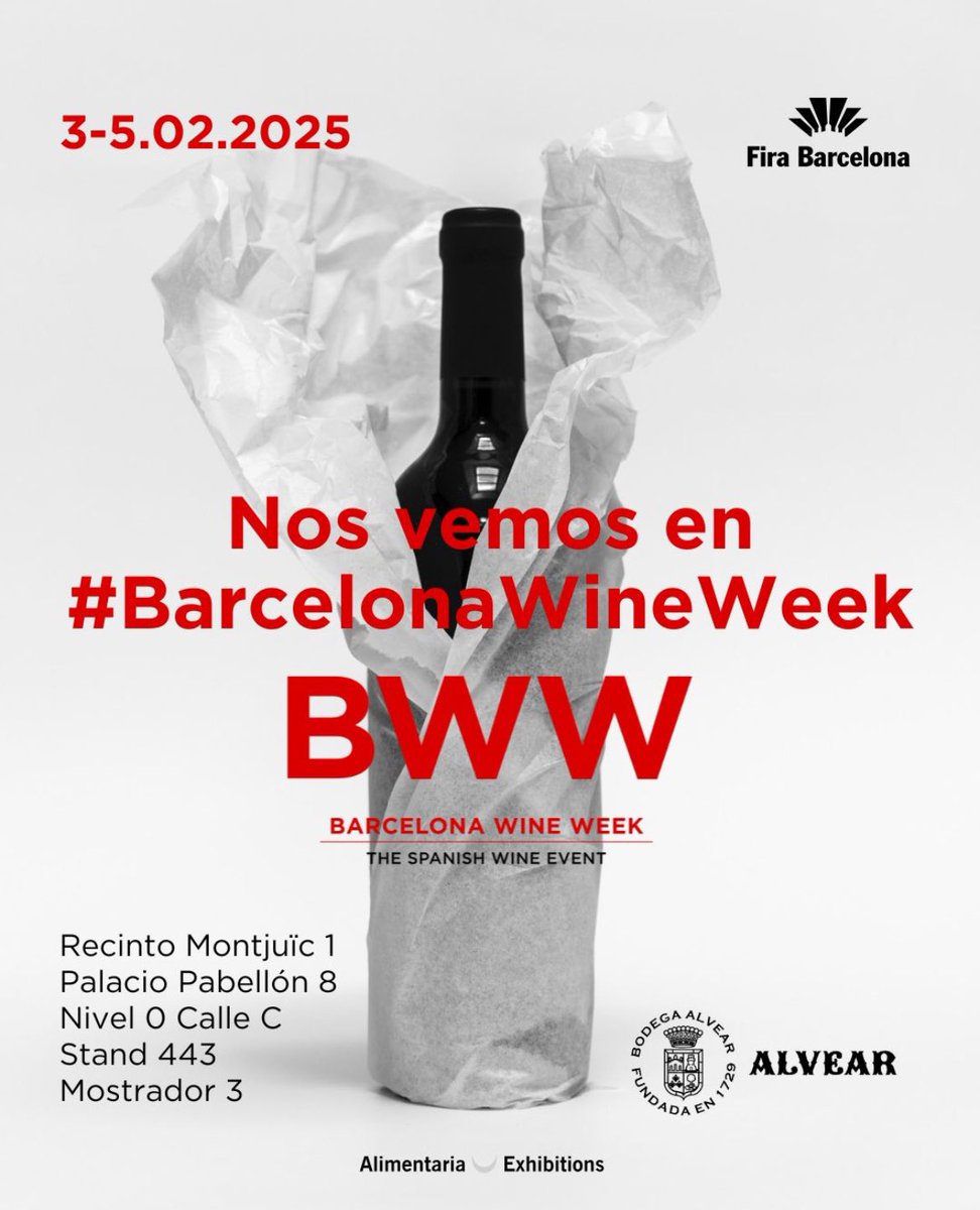 🗣️ Nos complace anunciar que del 3 al 5 de febrero estaremos presentes en la Barcelona Wine Week. Será un placer recibir vuestra visita y compartir este evento con todos vosotros. ¡Os esperamos!
Montjuïc, Hall 8, Level 0, Street C, Stand 443
#barcelonawineweek