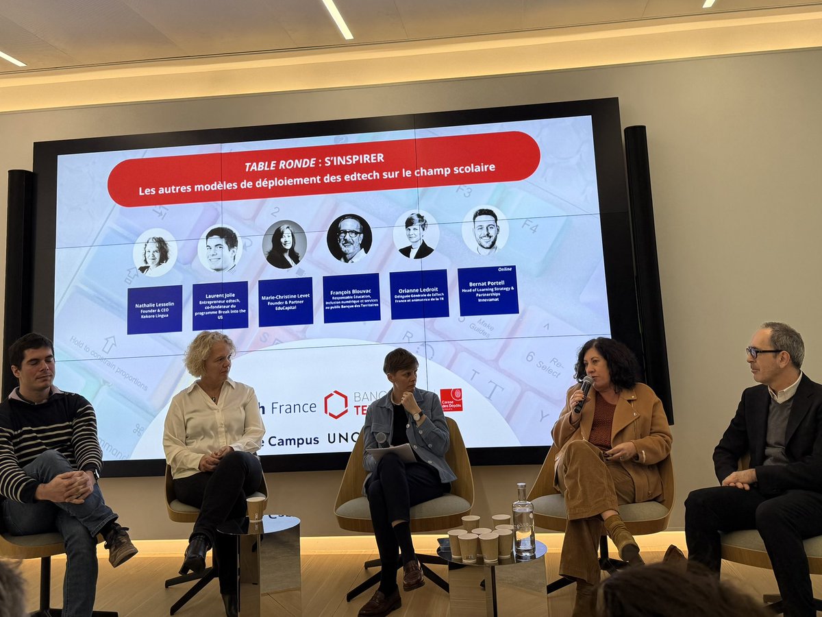 <a href="/EdtechFrance/">EdTech France 🇫🇷🇪🇺</a> merci pour la richesse de cette table ronde qui interpelle des enjeux forts sur les apports des solutions numériques et leur développement pour les apprentissages des élèves.  @lalilo_lecture <a href="/Kokoroe_EdTech/">Kokoroe</a> <a href="/innovamat/">Innovamat</a> <a href="/BanqueDesTerr/">Banque des Territoires</a> ´