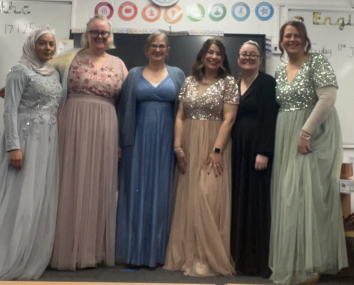 SkegInfantAcad's tweet photo. Staff and children look very smart this morning in their outfits for the Cinderella Ball... It is like stepping into a fairy tale storybook. https://t.co/5cHVMaWiIk