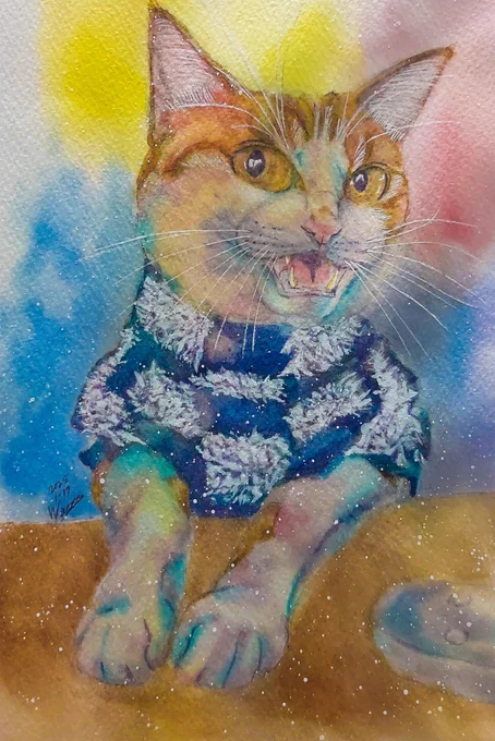 「ボクにもちょーだい」#watercolor #水彩画 #猫 #猫のいる暮らし 