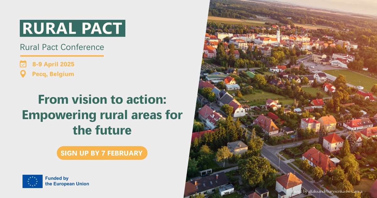 CCRECEMR's tweet photo. 🌾Local &amp; regional governments are key to shaping a resilient rural Europe!  Join the 2nd @EURuralPact on 8-9 April 2025. 🌍

🎯 Consolidate the Rural Action Plan, network, &amp; shape the future of #RuralVisionEU.

📅 Register by 7 Feb: https://t.co/ZiYWQtWd0m

#RuralPact💡 https://t.co/8xWDw8zaGJ