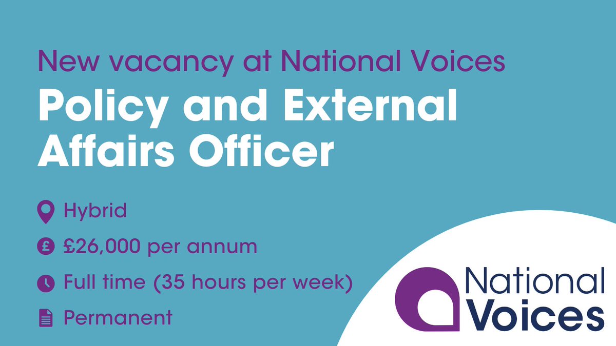 🧵

New vacancy at National Voices! 📢

We're searching for a Policy and External Affairs Officer to join our team!

Could this be you? 🤔

Apply here by 2 February 👉bit.ly/4alWlVY