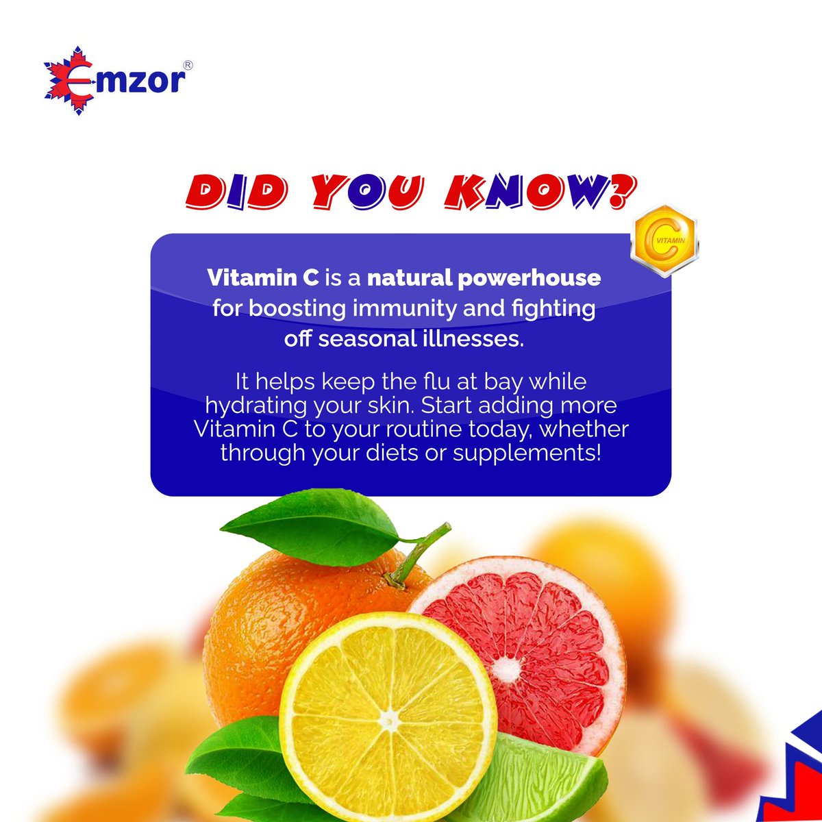 emzornigeria's tweet image. Did you know?  Vitamin C is your immunity’s BFF! 💪 It keeps you feeling fab, fights off illness &amp;amp; helps you bounce back faster. Make it part of your daily routine for a stronger, healthier you! 🧡

#VitaminC #HealthTip #StrongerImmunity #EmzorCares #Friday