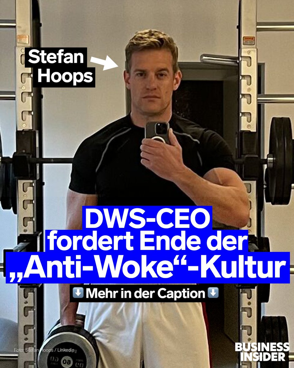 🚨 DWS-CEO warnt vor machohafter "Wolf of Wall Street‘-Ära“

Dieses Pumper-Foto hat DWS-CEO Stefan Hoops (60 Kilo in einer Hand) auf Linkedin gepostet – die Botschaft dahinter ist anders als man denkt. 
💬 „Ich dachte mir, ein maskulin aussehendes Bild würde meine