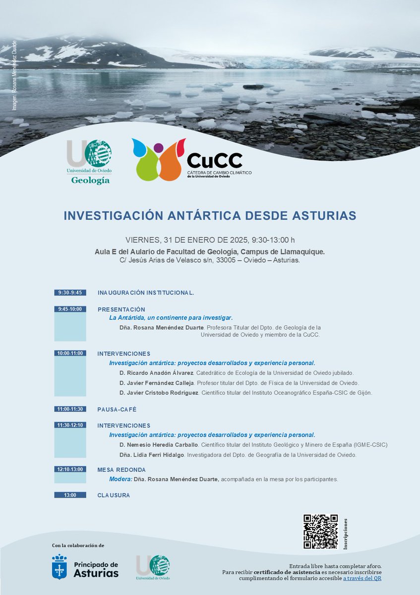Jornadas "Investigación Antártica desde Asturias", en las que participará Lidia Ferri Hidalgo, investigadora del departamento. <a href="/_parantar_/">PARANTAR</a> <a href="/Cucc_uo/">CuCC UO</a> 
🗓️31 de enero
📍Facultad de Geología. Oviedo