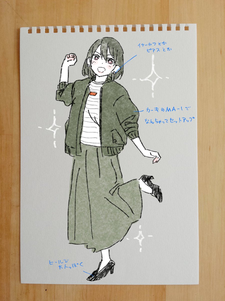 ファッションの資料はケースバイケースですね。流行は変化していくので、私服を参考にする場合もあれば店頭の商品や街で見かける人の服を参考にすることもあります。 