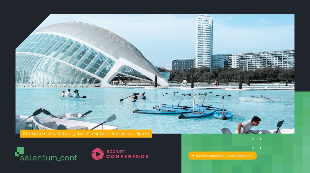 Excited for #Selenium &amp; #Appium Conf 2025 in Valencia! A city known for sustainability, green spaces, and innovation. Join us at Veles e Vents to explore the future of automation in this vibrant, eco-conscious city.

#Valencia #GreenCity #Automation #TechCommunity