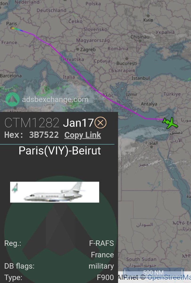 LebanonJets's tweet photo. Video+ATC: 3rd #France AirForce jet of the day in #Beirut this one departed Vélizy-Villacoublay (VIY) #FRAFS hex #3B7522 at #CTM1282 very few images of this airframe available &amp; no ID 
@CotamFleet @FlottePresident https://t.co/8HniXkveca
