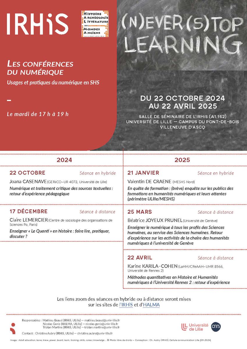 HALMA - UMR 8164 (@halma_ulille) on Twitter photo Semaine du 20 janv.
- Lun. : Atelier Kuklos Hellenikos
- Mar. : Les conférences du numérique
- Ven.+sam. : Colloque "Rewriting ancient myths in the 20th and 21th centuries: Gender perspectives and modern concerns"
halma.univ-lille.fr/agenda
cc <a href="/RechercheUlille/">Recherche - Université de Lille</a> <a href="/CNRS_HdF/">CNRS Hauts-de-France</a> <a href="/MinistereCC/">Ministère de la Culture 🇫🇷</a> Semaine du 20 janv.
- Lun. : Atelier Kuklos Hellenikos
- Mar. : Les conférences du numérique
- Ven.+sam. : Colloque "Rewriting ancient myths in the 20th and 21th centuries: Gender perspectives and modern concerns"
halma.univ-lille.fr/agenda
cc <a href="/RechercheUlille/">Recherche - Université de Lille</a> <a href="/CNRS_HdF/">CNRS Hauts-de-France</a> <a href="/MinistereCC/">Ministère de la Culture 🇫🇷</a>