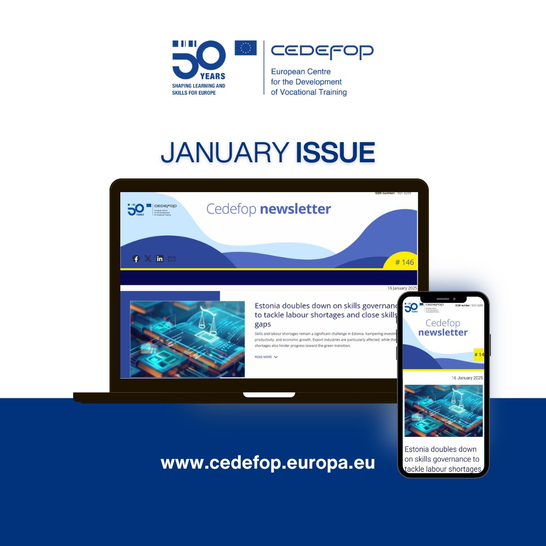 First newsletter of the year is out! 📢🥳

📍How is Cedefop supporting 🇪🇪 with the help of the 🇪🇺 to tackle labour shortages and close #skillsgaps?
📍Cedefop's latest online tool - the Labour and Skills Shortage Index.

🔗Get your copy here: cedefop.europa.eu/en/newsletters…