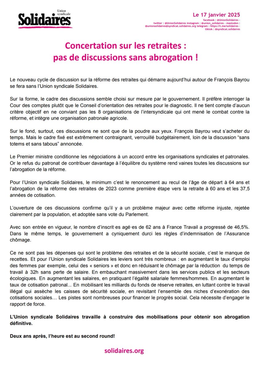 Concertation sur les retraites : pas de discussions sans abrogation ! 

solidaires.org/sinformer-et-a…
