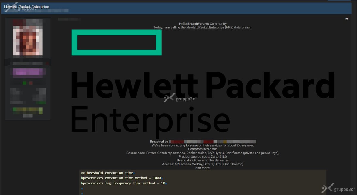 3cSoc's tweet photo. 🚨 HPE Data Breach Alleged by IntelBroker

IntelBroker claims to sell HPE’s sensitive data:

Private GitHub repos
API access, Docker builds
Zerto, iLO source code
Old user PII
⚠️ Risks: RCE, unauthorized access, phishing.

Stay alert for updates.

#DataBreach #CyberSecurity #HPE https://t.co/VwokF4fllR
