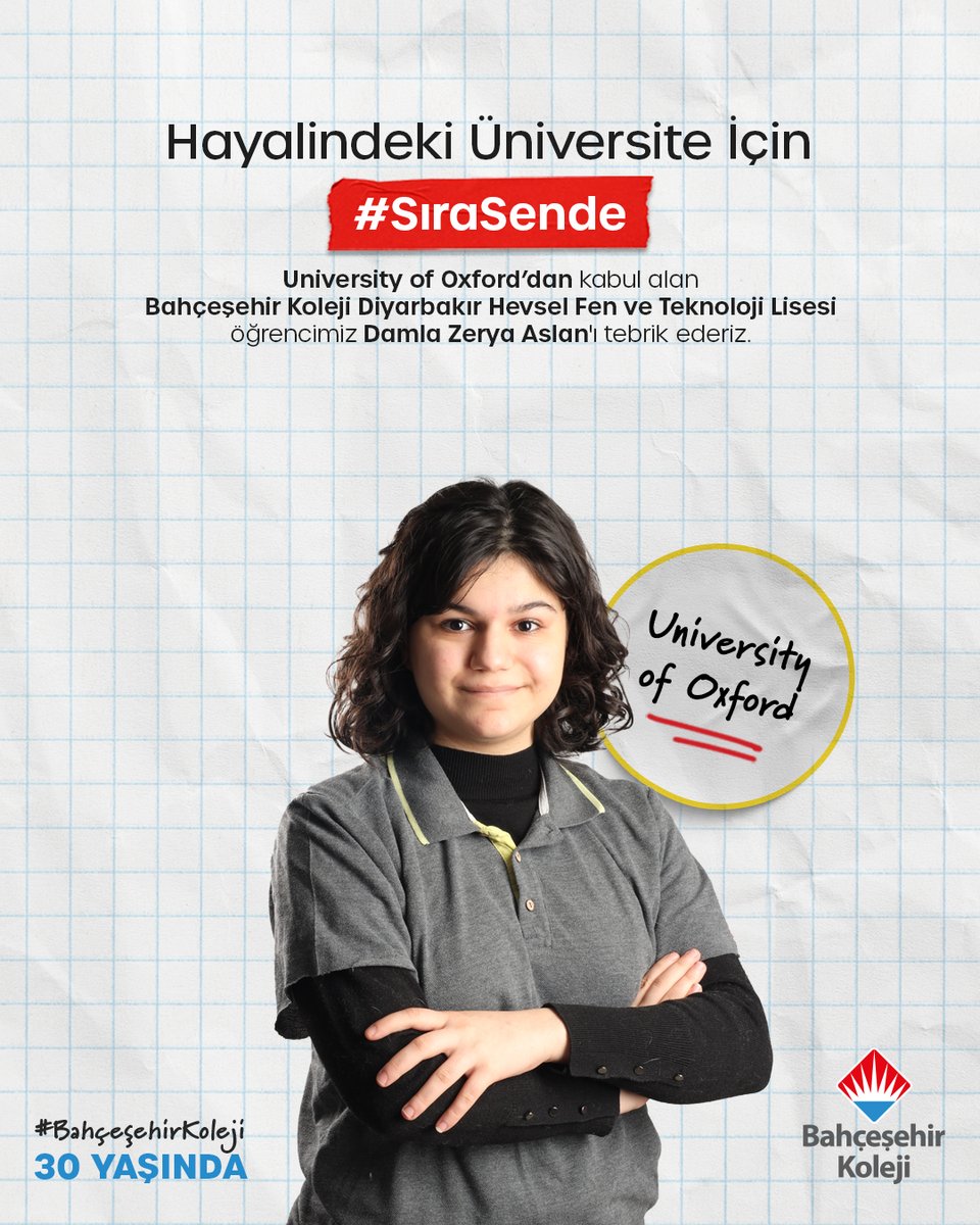 Hayalindeki Üniversite İçin #SıraSende

👏🏼🎉 University of Oxford’dan kabul alan Diyarbakır Hevsel Fen ve Teknoloji Lisesi öğrencimiz Damla Zerya Aslan’ı tebrik ederiz.

#BahçeşehirKoleji