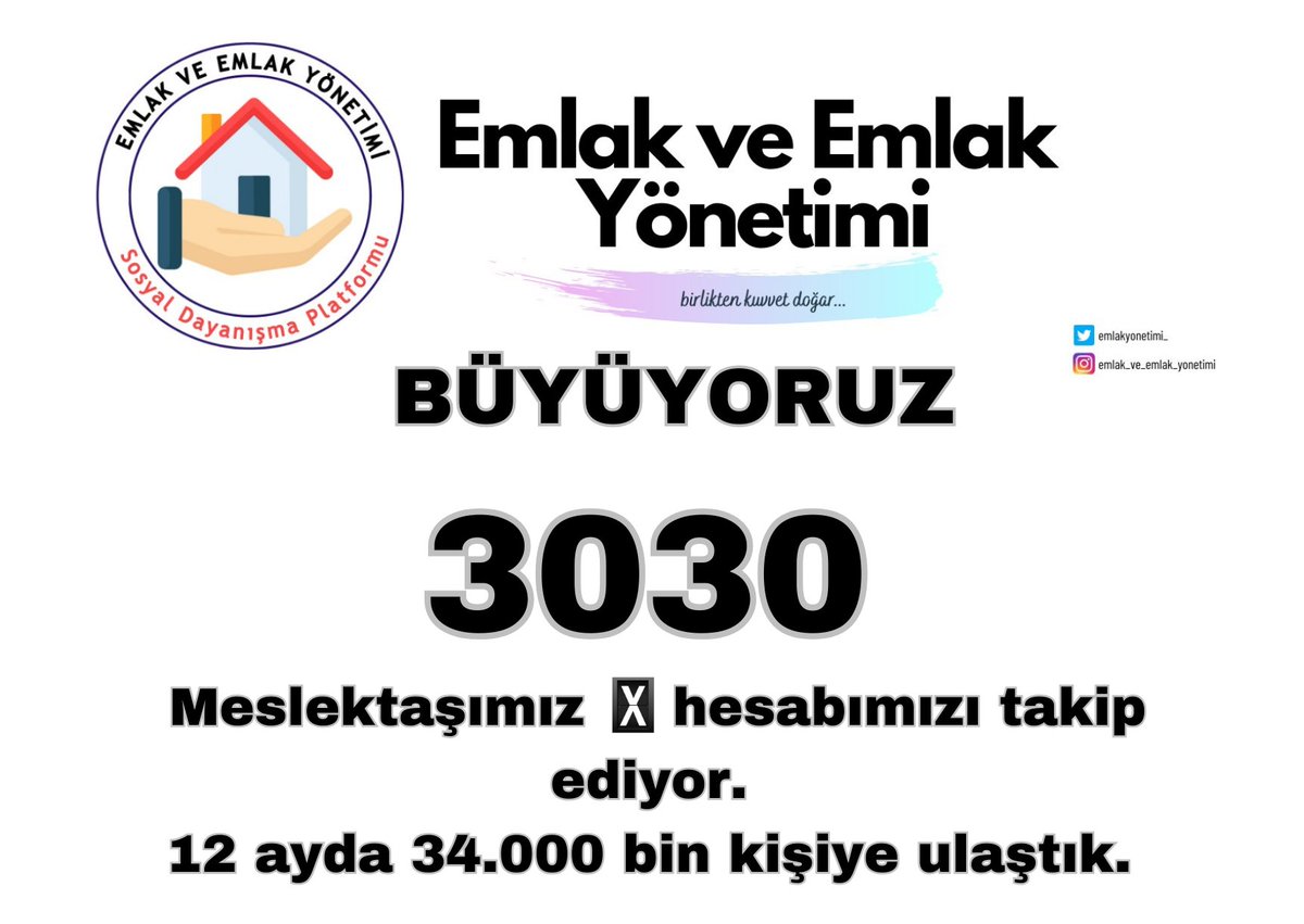 'Birlikten kuvvet doğdu.' 

#emlakyonetimi ailesi olarak büyüyoruz. 

Takipçilerimizin desteği ile meslektaşlarımızla mücadelemize güç katacağımız bir yıl bizleri bekliyor. 

Instagram: emlakyonetimi_