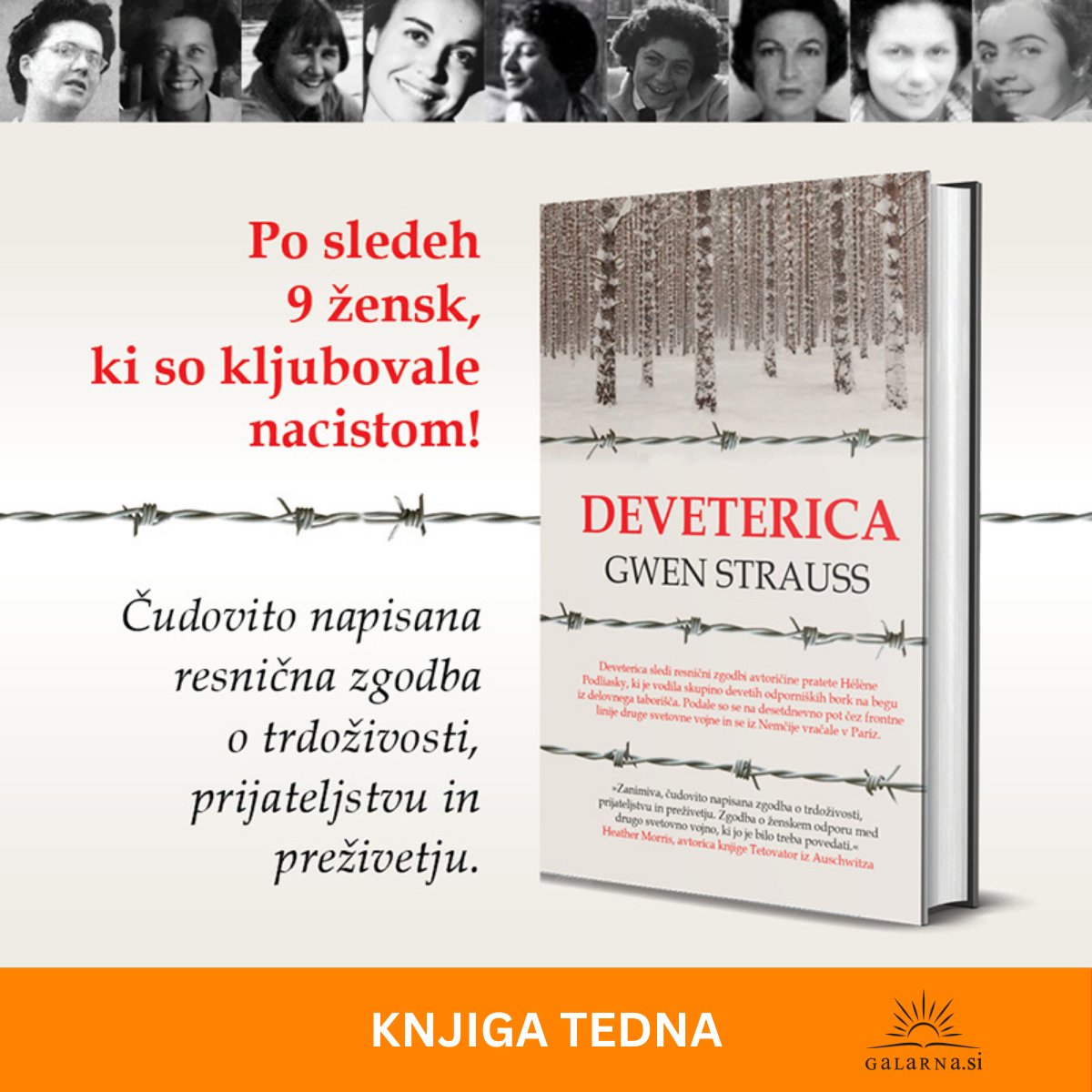 Deveterica je resnična zgodba o devetih mladih ženskah, odporniških borkah, ki so kljubovale nacistom in se v dramatičnem begu vrnile iz delovnega taborišča v Pariz. Navdihujoča pripoved o prijateljstvu, trdoživosti in človečnosti v najtežjih časih.
🌐 galarna.si/deveterica-mv