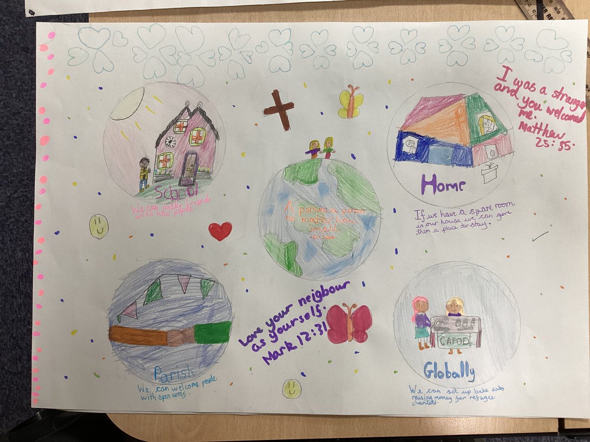 StMaryB17's tweet photo. Amazing teamwork from Year 5 as they created inspiring action plans to support refugees, guided by Catholic teachings of compassion and kindness. #loveyourneighbour #CatholicValues #Y5 #RE https://t.co/9RgXqXtDyh