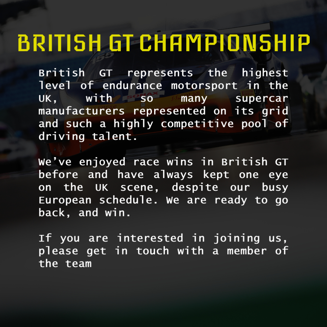 FF_Corse's tweet photo. Full details are just a phone call away. Or why not visit our Silverstone facility for a chat? If you’d like to go a on GT3 journey with us, please get in touch. We’re ready.

#ffcorse #ferrari #296gt3 #britishgt #24hrseries #winterseries #gt3 https://t.co/OeSppaigWz