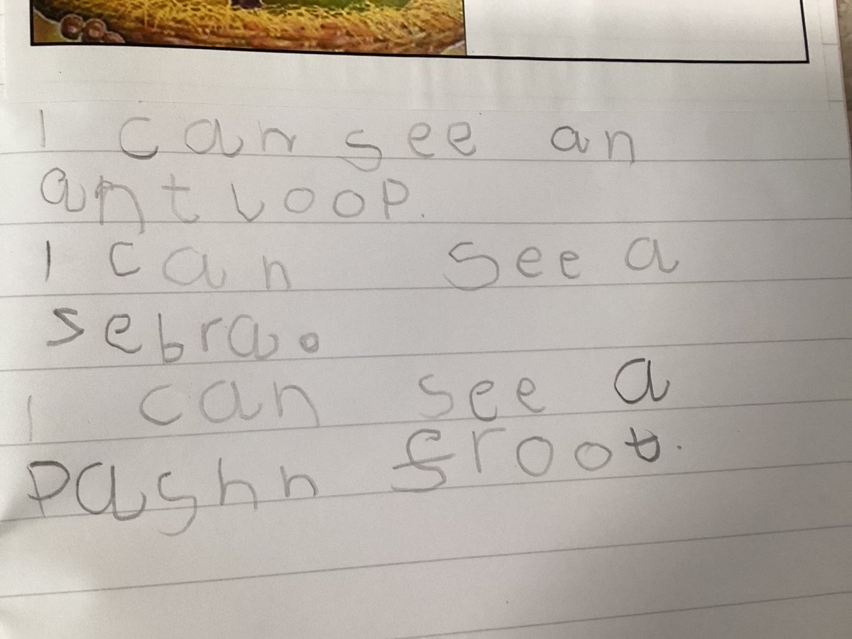 ArchibaldFirst's tweet photo. This week Reception have loved learning lots of new words from our core book,Handa’s Surprise. We have been using our new sounds to write words. We are so impressed. #AFSLiteracy https://t.co/K5gJYLevBj