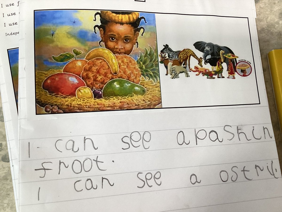 ArchibaldFirst's tweet photo. This week Reception have loved learning lots of new words from our core book,Handa’s Surprise. We have been using our new sounds to write words. We are so impressed. #AFSLiteracy https://t.co/K5gJYLevBj