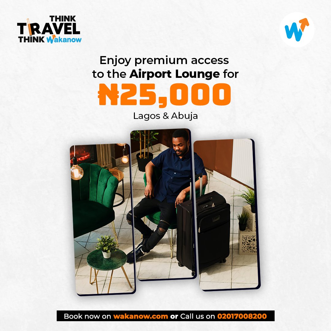 Wakanowdotcom's tweet photo. Await your flight in grand style with access to the airport lounge.
For bookings and enquiries;
Visit https://t.co/CRbXzrvSLX
Send an email to nonflights@wakanow.com
Call 07009252669, 09087873524
Let’s Go!
#Wakanow #travelextra #travel #airportlounge https://t.co/r1H5obMkWO