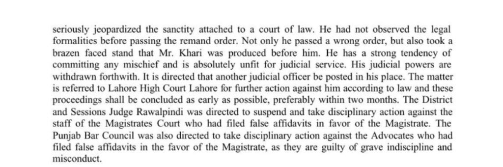 meherbokhari's tweet photo. #alqadirtrustcase 
Judge Nasir Javed Rana removed from service in 2004, Supreme Court verdict includes:

“Strong tendency of committing mischief”
“Absolutely unfit for judicial service”
“Without applying mind”
“Deliberate misconduct”
“Passed an illegal order” https://t.co/wxNlpUWPgq