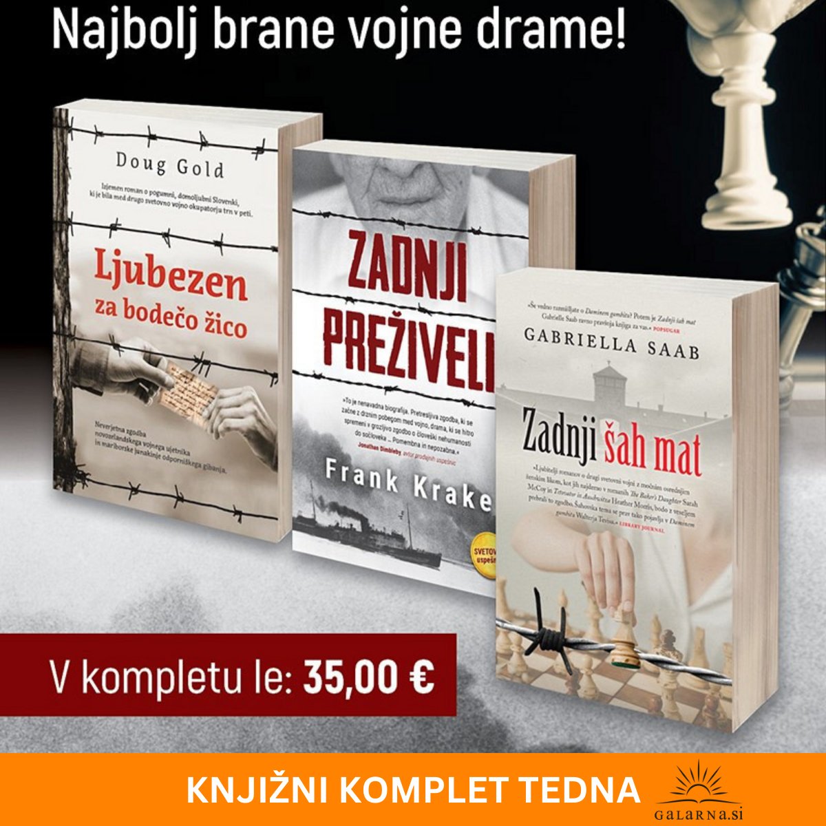 🕊️ 27. januar – Svetovni dan spomina na žrtve holokavsta
Ob tem posebnem dnevu preverite knjižni komplet treh izjemnih vojnih romanov, ki osvetljujejo človeškost, upanje in junaštvo v času druge svetovne vojne.
🌐 galarna.si/komplet-tri-vo…