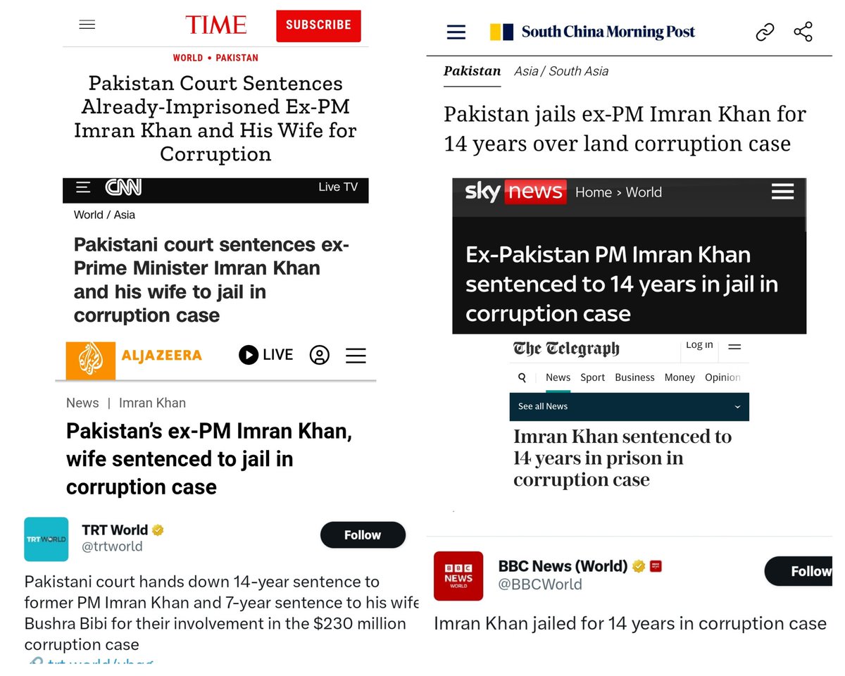 سارے انٹرنیشنل میڈیا کی ہیڈلائنز ہیں کہ عمران کو کرپشن پر سزا ہوئی۔
تاریخ میں پہلا سرٹیفائیڈ چور وزیراعظم