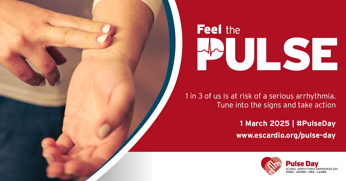 💓 A new year, a renewed commitment to heart health! 💓

In 2025, let's unite to beat #HeartRhythm disorders by supporting #PulseDay bit.ly/3WoqgY5

📅 When? 1 March 2025, symbolising '1 in 3' 

❓ Why? 1 in 3 of us will develop a serious arrhythmia in our lifetime

💡
