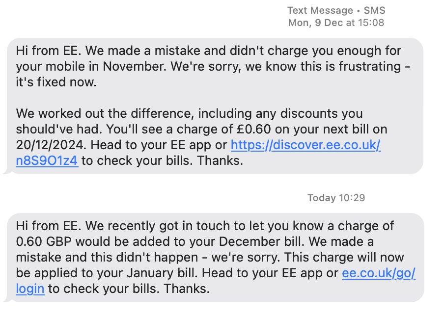 All the profit <a href="/EE/">EE</a> makes and they waste their time chasing a 60p undercharge that was their mistake...

Not long before my contract is up and then 👋🏻👋🏻