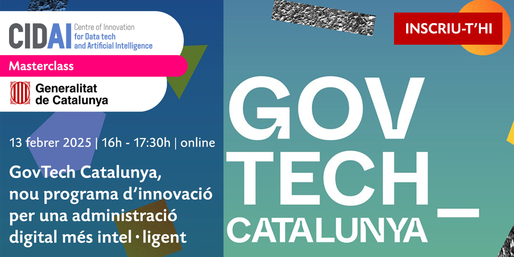 CIDAI (@cidai_eu) on Twitter photo Nova masterclass! Coneix GovTech Catalunya, el programa d’innovació digital de la <a href="/gencat/">Generalitat de Catalunya</a> que connecta empreses emergents amb les administracions públiques per transformar serveis i processos.
Amb <a href="/dmarcop/">Dani Marco</a>, director d’Innovació CTTI
🗓️ 13/2
💻 Online
cidai.eu/13-02-mastercl… Nova masterclass! Coneix GovTech Catalunya, el programa d’innovació digital de la <a href="/gencat/">Generalitat de Catalunya</a> que connecta empreses emergents amb les administracions públiques per transformar serveis i processos.
Amb <a href="/dmarcop/">Dani Marco</a>, director d’Innovació CTTI
🗓️ 13/2
💻 Online
cidai.eu/13-02-mastercl…