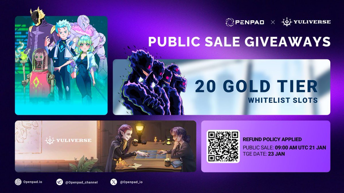Airdrop_CSGroup's tweet photo. QUÀ TẶNG ĐỐI TÁC: CS Group x Yuliverse x OPENPAD

Chúng tôi rất vui mừng khi mang đến cơ hội độc quyền tham gia whitelist bán công khai Yuliverse.

Khi sở hữu whitelist, bạn có thể mua $YULI với phân bổ tối đa $3000.

💱 Phần thưởng: 20 slot whitelist cho 20 người chiến thắng
⏱ Thời gian: 24 giờ
Link: https://t.co/ULcSYNSuWI

👉 Tham gia ngay: https://t.co/yUvl6MY55k

Cách tham gia: 
1️⃣ Theo dõi @Openpad_io, @TheYuliverse & @Airdrop_CSGroup 
2️⃣ Thích + RT bài viết giveaway
3️⃣ Gắn thẻ 3 người bạn và điền địa chỉ ví BEP20 của bạn trong phản hồi

Thông Public sale khai Yuliverse:
✍️ Đã huy động được $4M
💵 Đối tác & Nhà đầu tư: Animoca Ventures, OKX Ventures, Presto Labs, Archerman Capital, Lingfeng Capital, DWF Labs và nhiều đối tác khác

📌 Chi tiết Token:
Mã token: $YULI
Giá IDO: $0.0075
Giá niêm yết: $0.0125
Tổng cung: 8.000.000.000
Vốn hóa thị trường ban đầu: $5.400.000
Chain: Kaia Network

⏫ Chi tiết bán công khai:
IDO trên OpenPad 🧿 : 21 tháng 1
Quy tắc IDO: Không rủi ro - Hoàn tiền trong vòng 24 giờ sau TGE

💎 Thời gian niêm yết
Lịch trình phân phối: 30% tại TGE, sau đó 7 tháng phân phối theo dạng tuyến tính.
TGE: 12:00, ngày 23 tháng 1 năm 2025 UTC
CEXs: CEX Tier 1