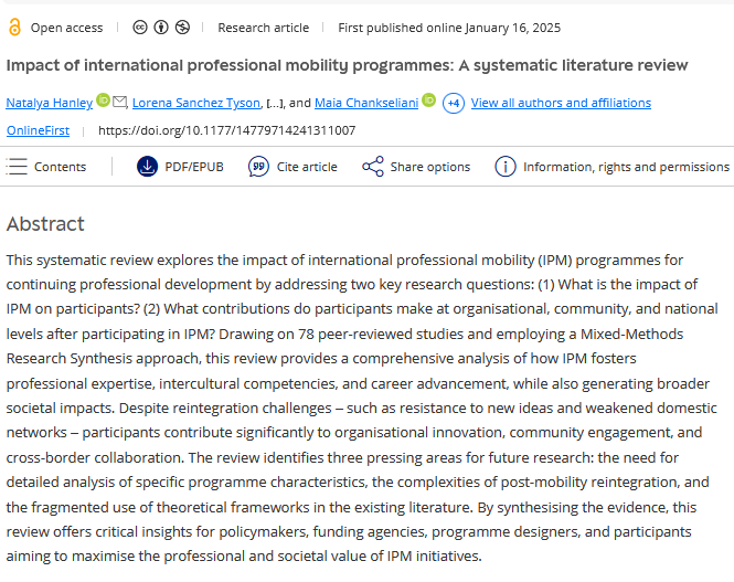 Our new open-access paper examines how international professional mobility contributes to professional expertise, intercultural competence, and career development, highlighting reintegration challenges &amp; broader societal impacts. Explore the findings here: journals.sagepub.com/doi/10.1177/14…
